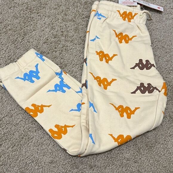 Kappa Size 8 Youth Sneek Man Multicolor Logo Joggers Sweatpants Beige Streetwear - Picture 6 of 13